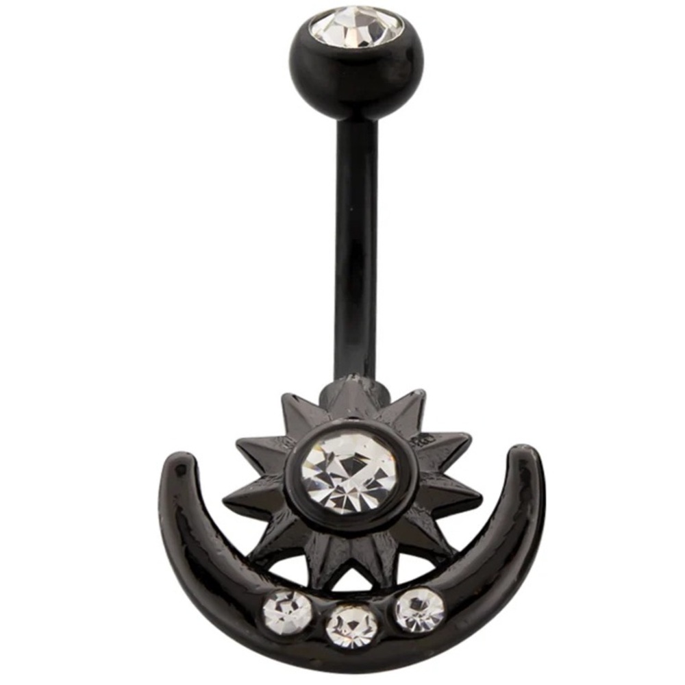 Black Belly Button Ring with Crystal Details